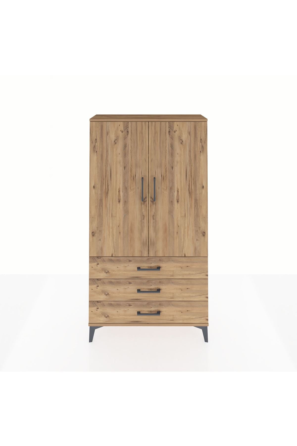 Arges Dolap 3 Raflı 3 Çekmeceli 2 Kapaklı 88x30x163 Çam-Çam