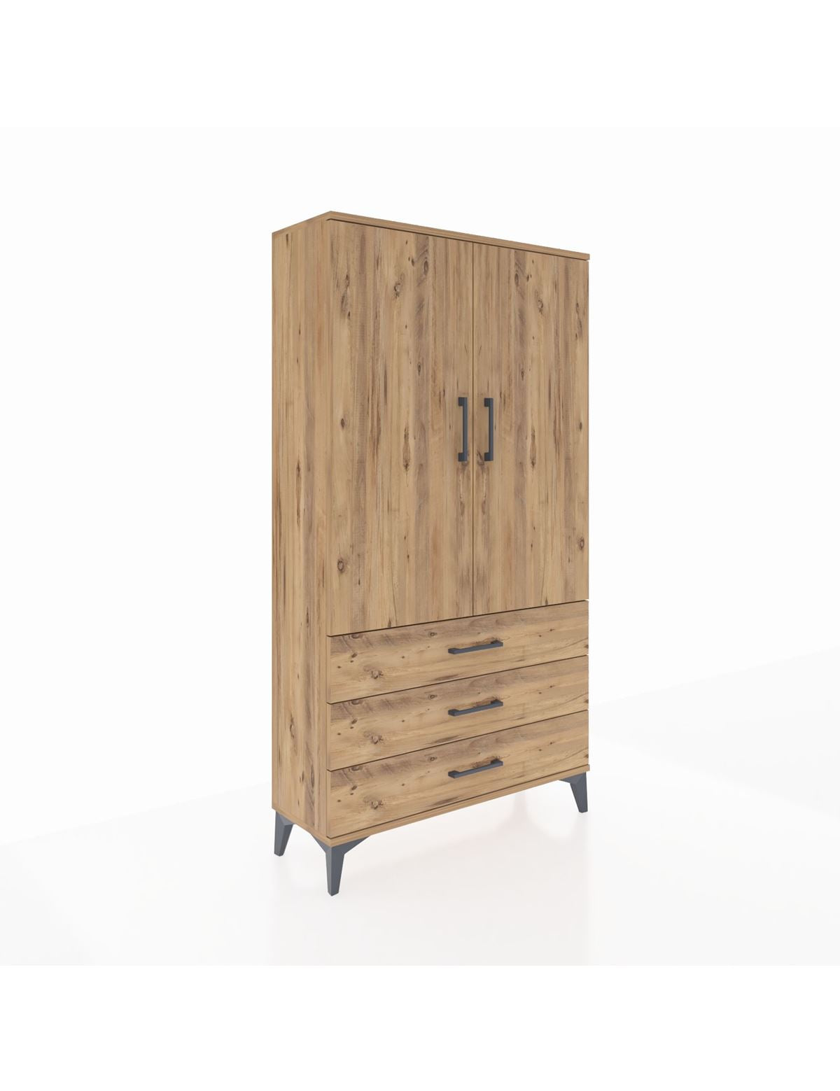 Arges Dolap 3 Raflı 3 Çekmeceli 2 Kapaklı 88x30x163 Çam-Çam