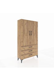 Arges Dolap 3 Raflı 3 Çekmeceli 2 Kapaklı 88x30x163 Çam-Çam