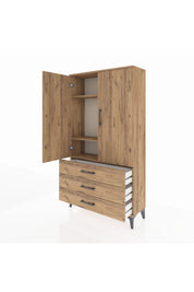 Arges Dolap 3 Raflı 3 Çekmeceli 2 Kapaklı 88x30x163 Çam-Çam