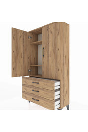 Arges Dolap 3 Raflı 3 Çekmeceli 2 Kapaklı 88x30x163 Çam-Çam