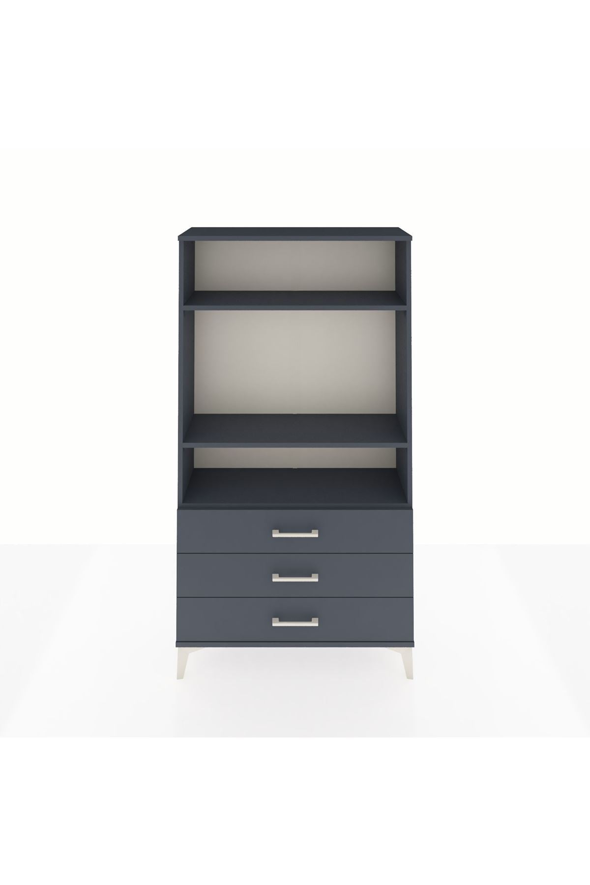 Arges Dolap 3 Raflı 3 Çekmeceli 88x30x163 Antrasit-Antrasit