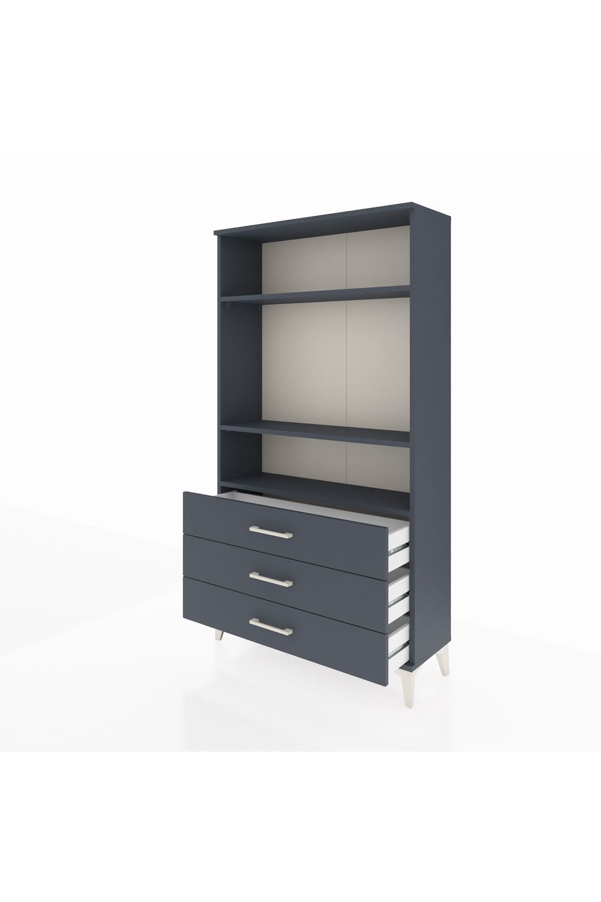 Arges Dolap 3 Raflı 3 Çekmeceli 88x30x163 Antrasit-Antrasit