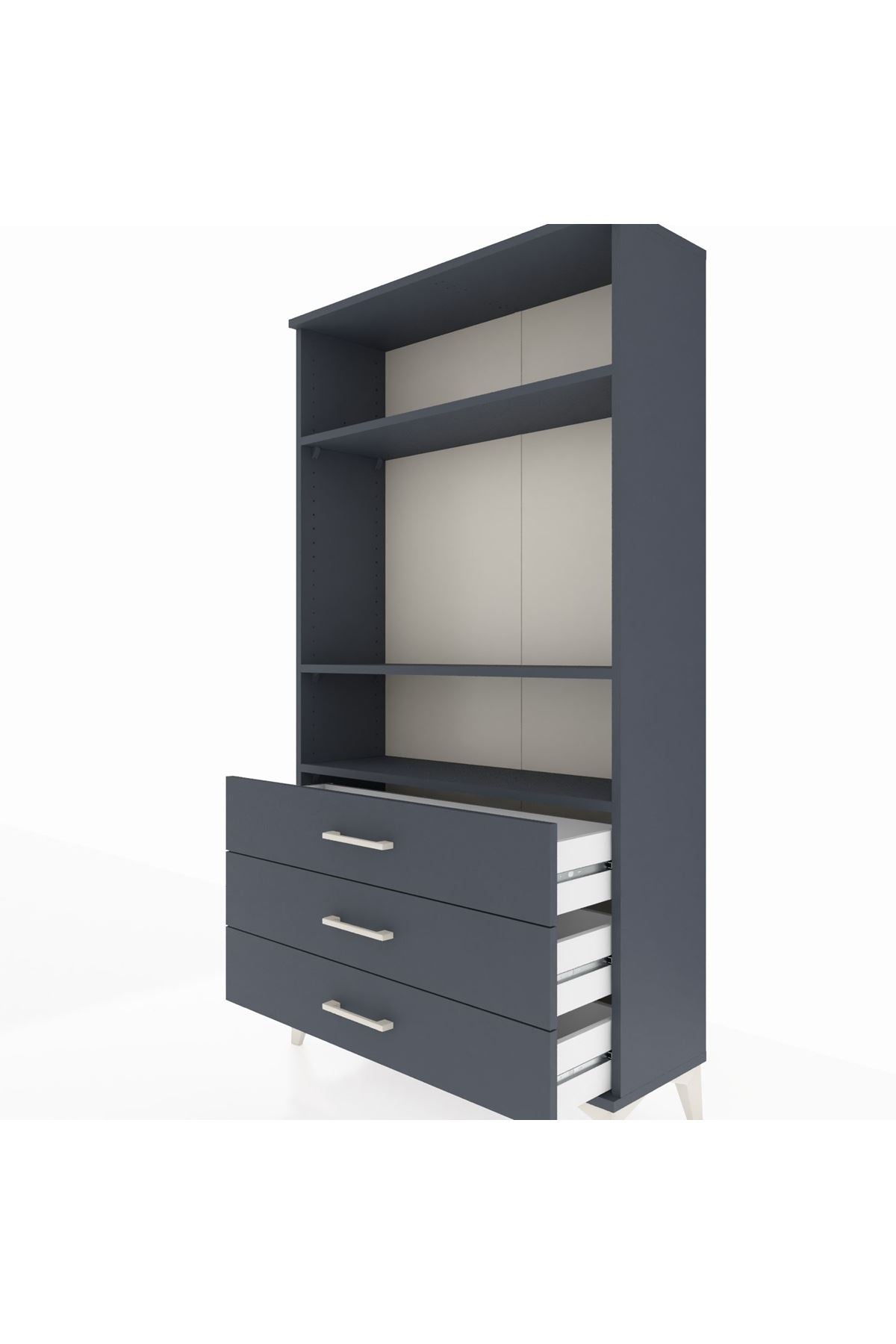 Arges Dolap 3 Raflı 3 Çekmeceli 88x30x163 Antrasit-Antrasit