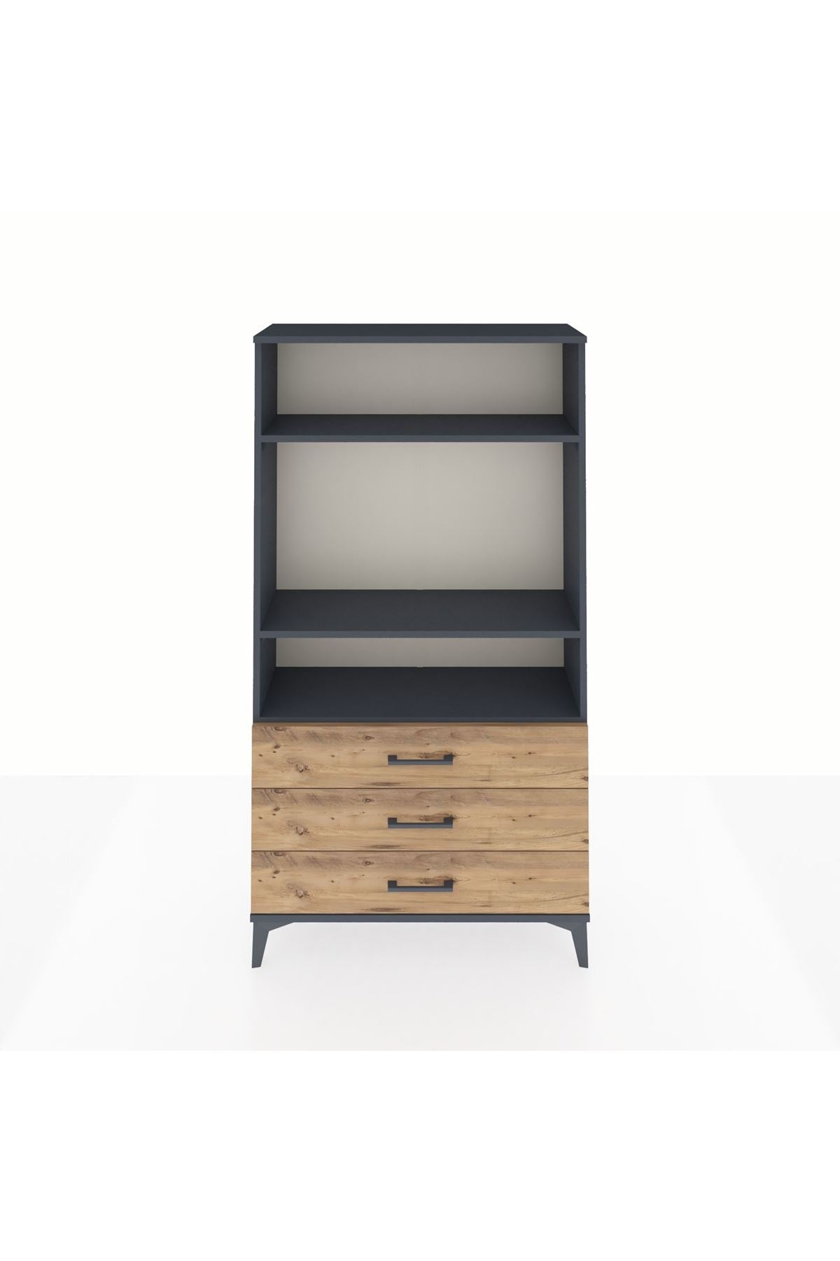 Arges Dolap 3 Raflı 3 Çekmeceli 88x30x163 Antrasit-Çam