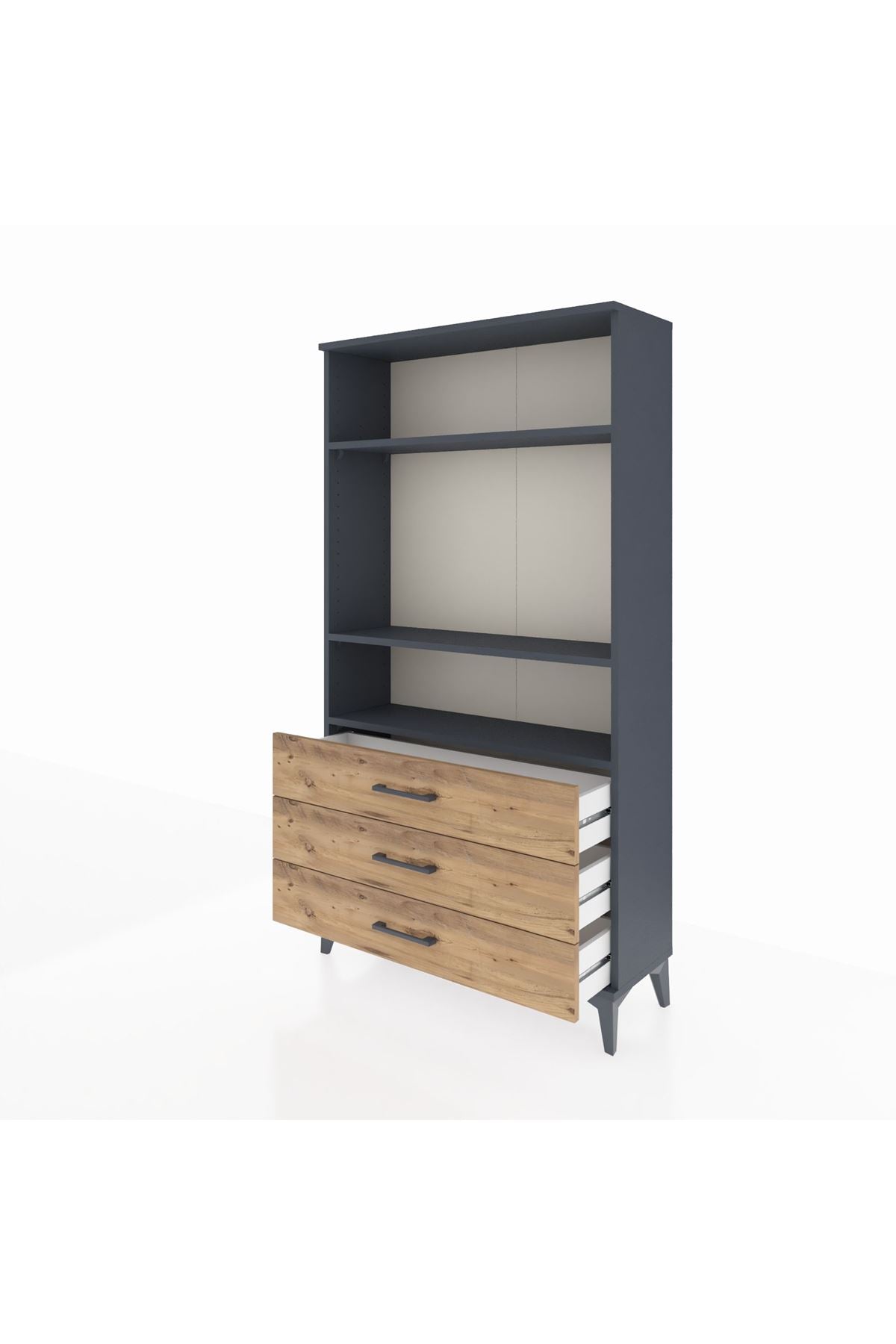 Arges Dolap 3 Raflı 3 Çekmeceli 88x30x163 Antrasit-Çam