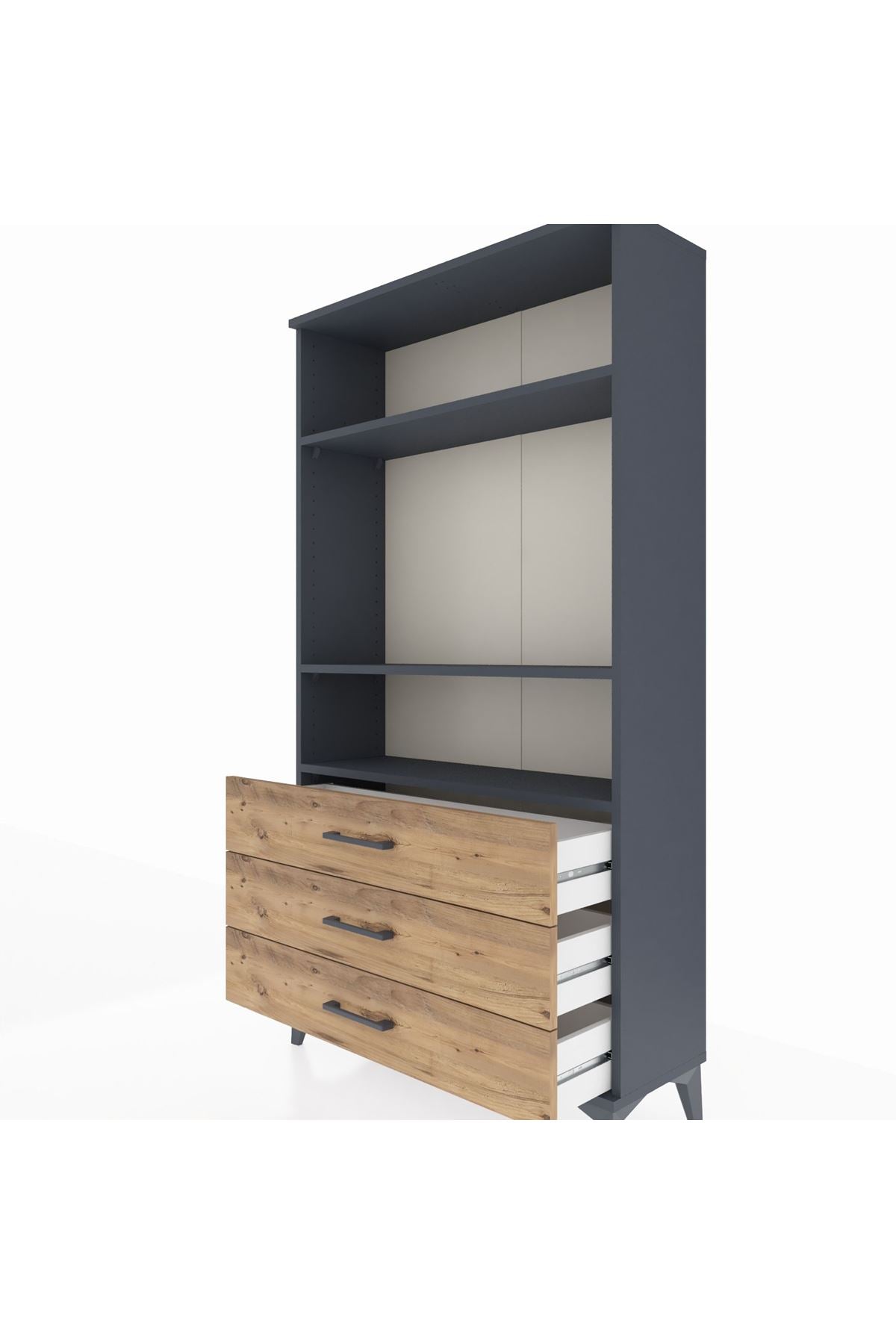 Arges Dolap 3 Raflı 3 Çekmeceli 88x30x163 Antrasit-Çam