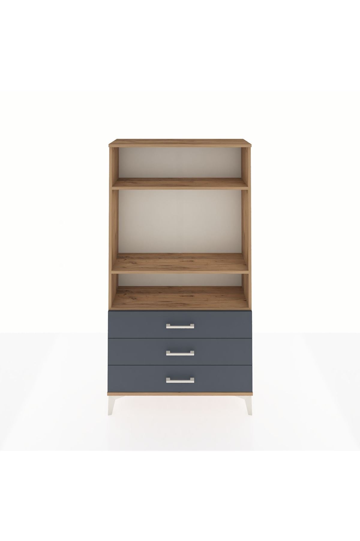 Arges Dolap 3 Raflı 3 Çekmeceli 88x30x163 Çam-Antrasit
