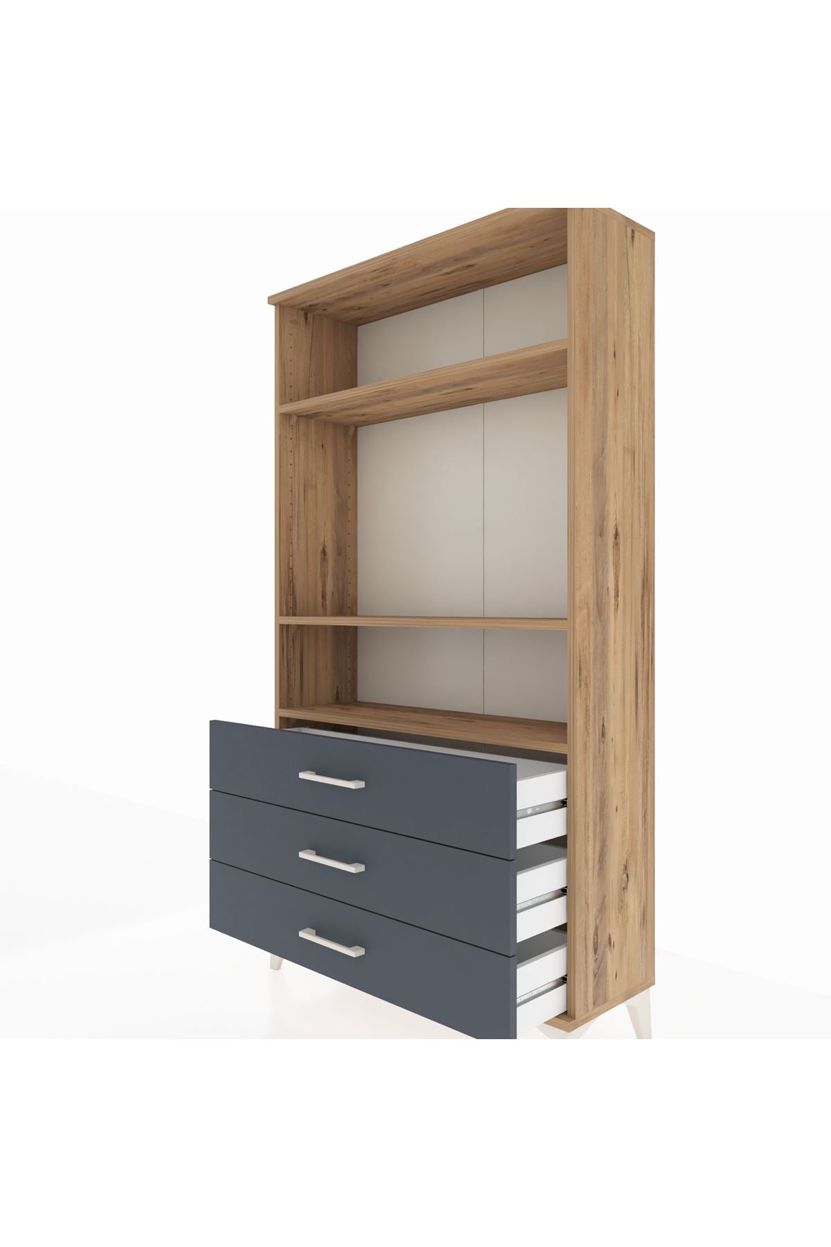 Arges Dolap 3 Raflı 3 Çekmeceli 88x30x163 Çam-Antrasit