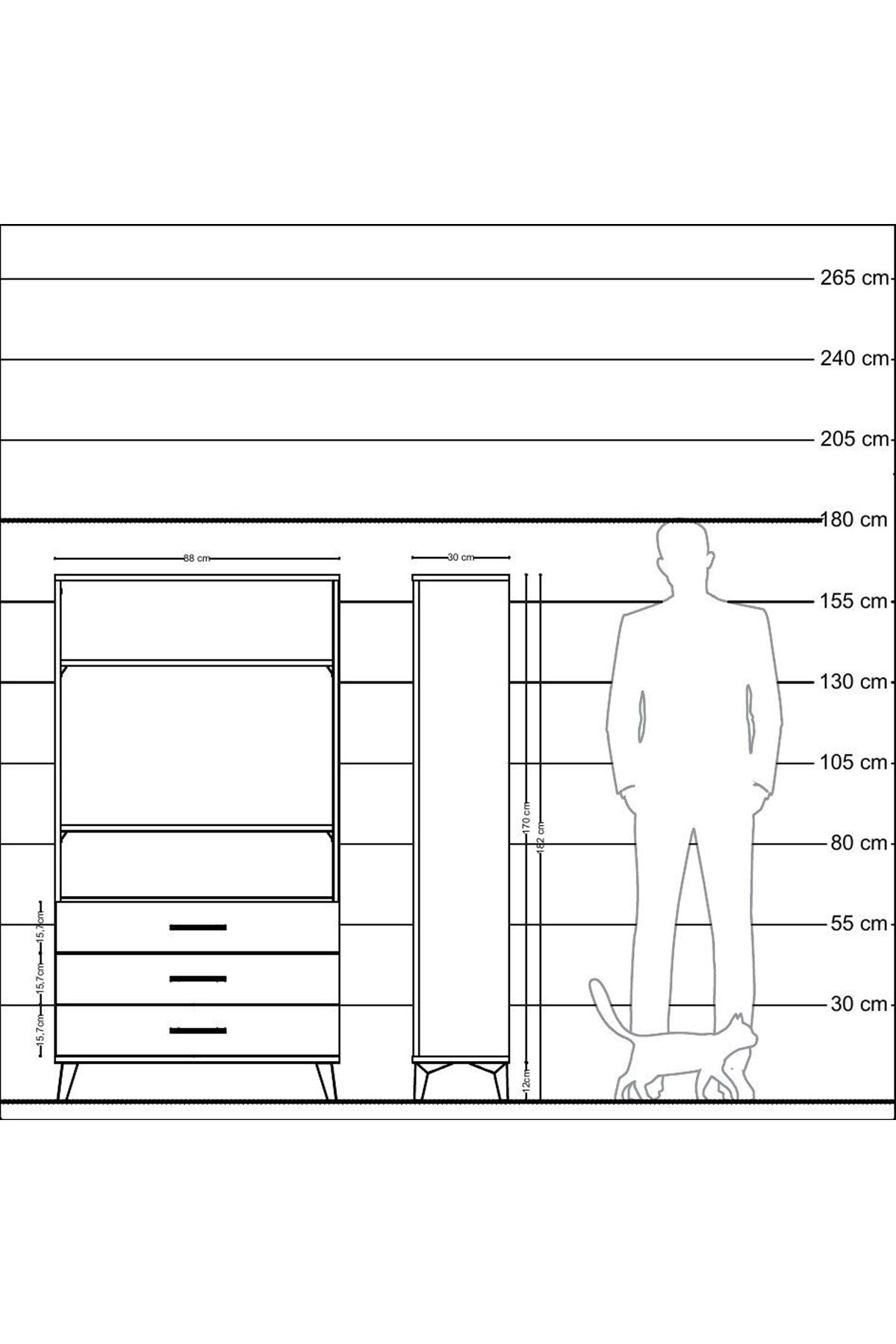 Arges Dolap 3 Raflı 3 Çekmeceli 88x30x163 Çam-Antrasit