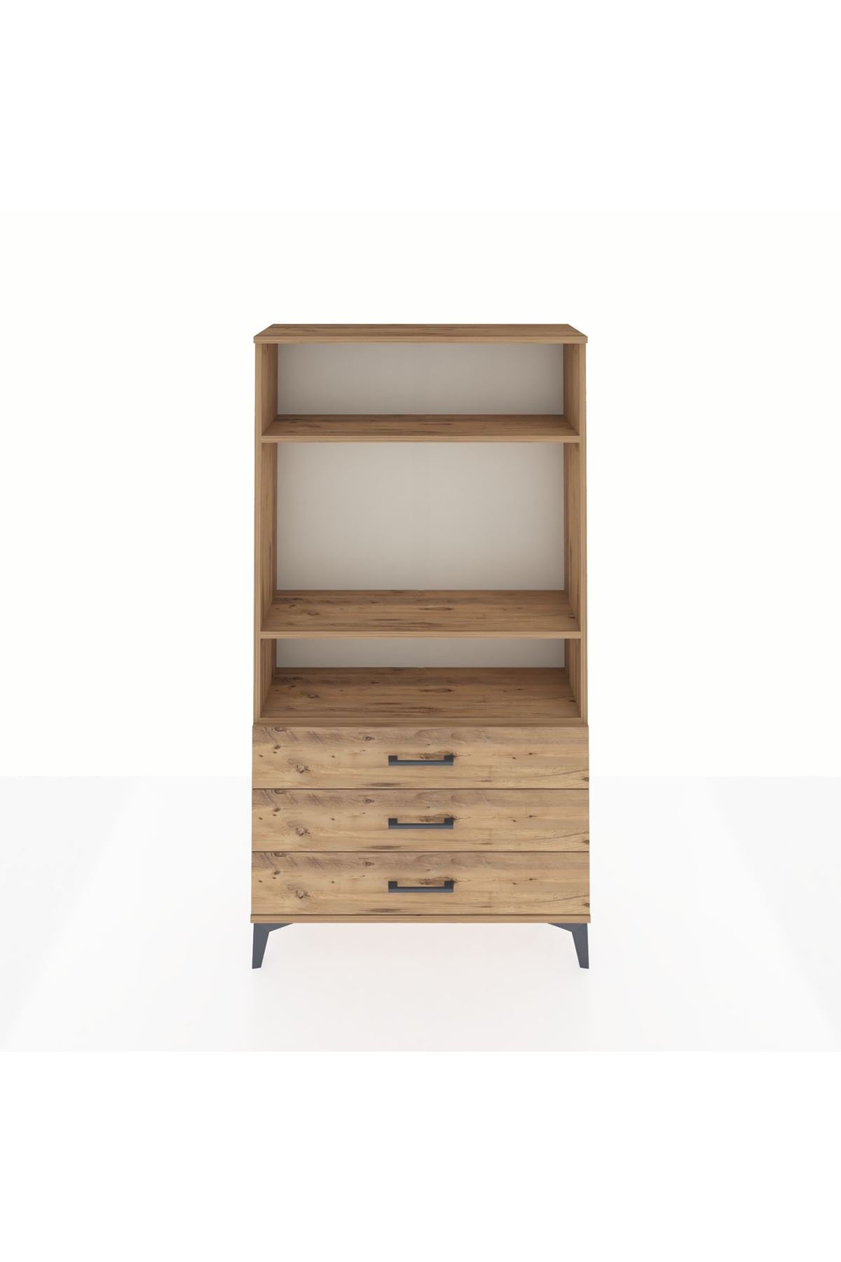 Arges Dolap 3 Raflı 3 Çekmeceli 88x30x163 Çam-Çam