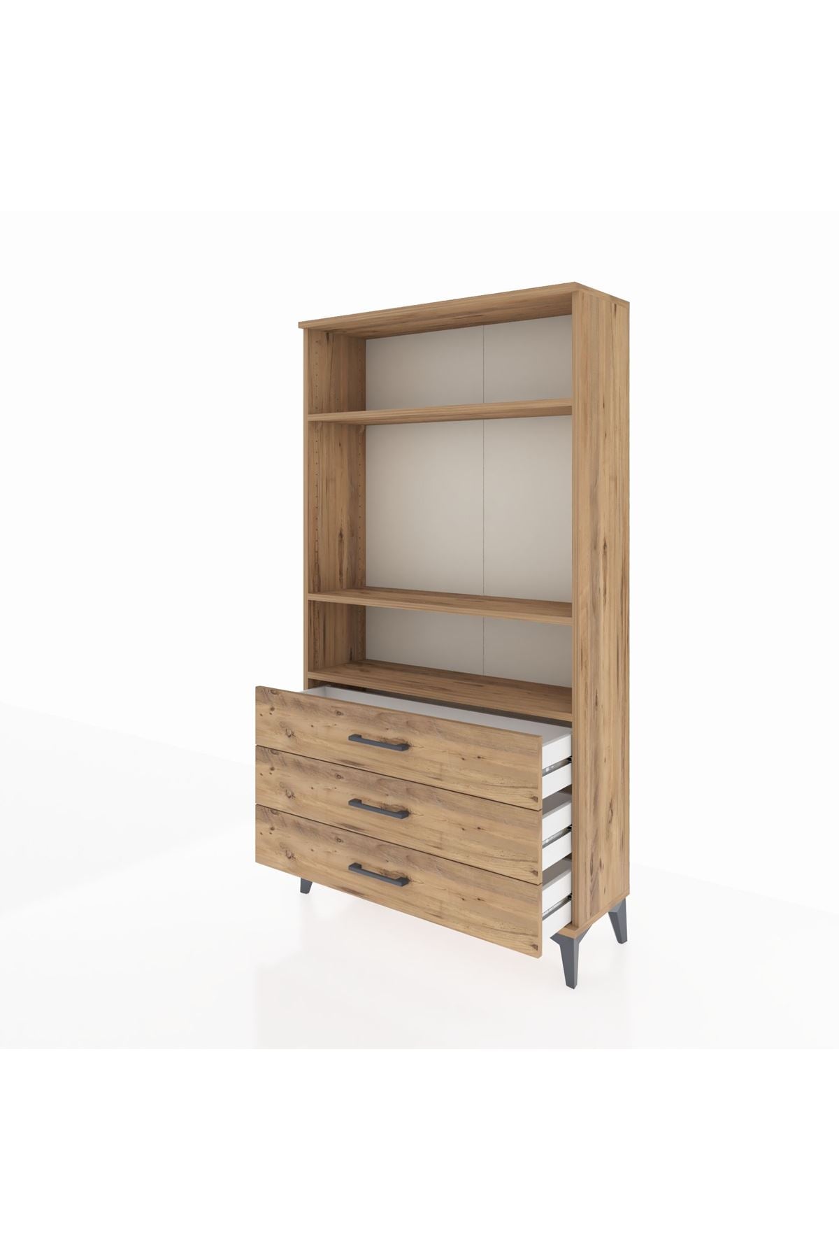 Arges Dolap 3 Raflı 3 Çekmeceli 88x30x163 Çam-Çam