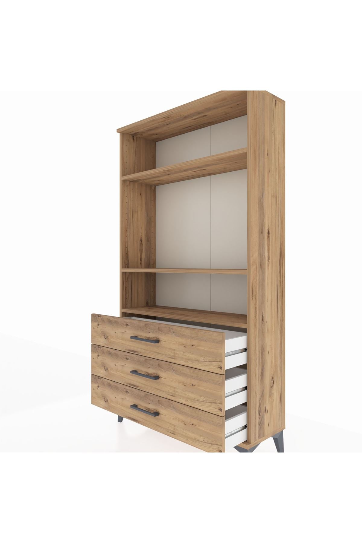 Arges Dolap 3 Raflı 3 Çekmeceli 88x30x163 Çam-Çam