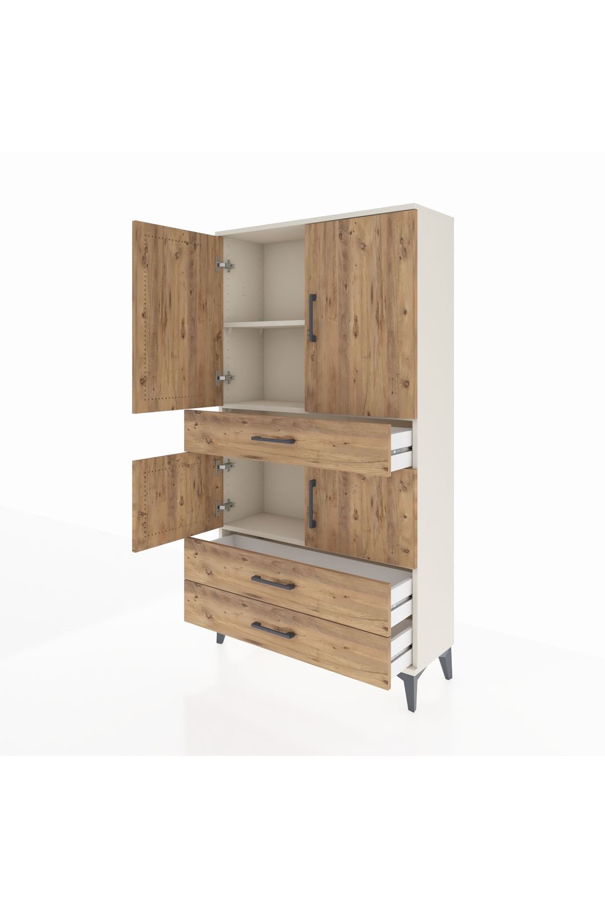 Arges Dolap 3 Raflı 3 Çekmeceli 4 Kapaklı 88x30x163 Aytaşı-Çam