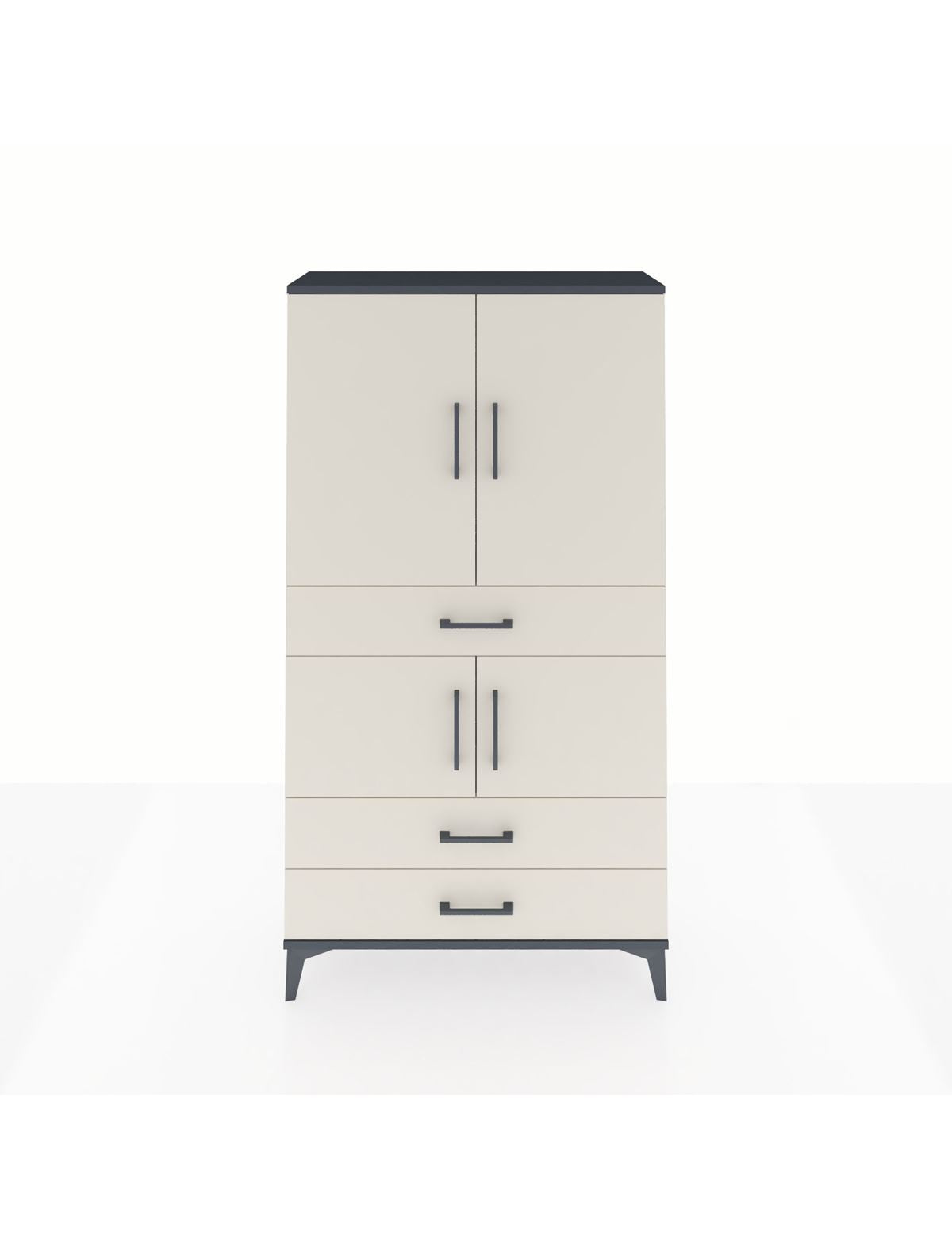 Arges Dolap 3 Raflı 3 Çekmeceli 4 Kapaklı 88x30x163 Antrasit-Aytaşı