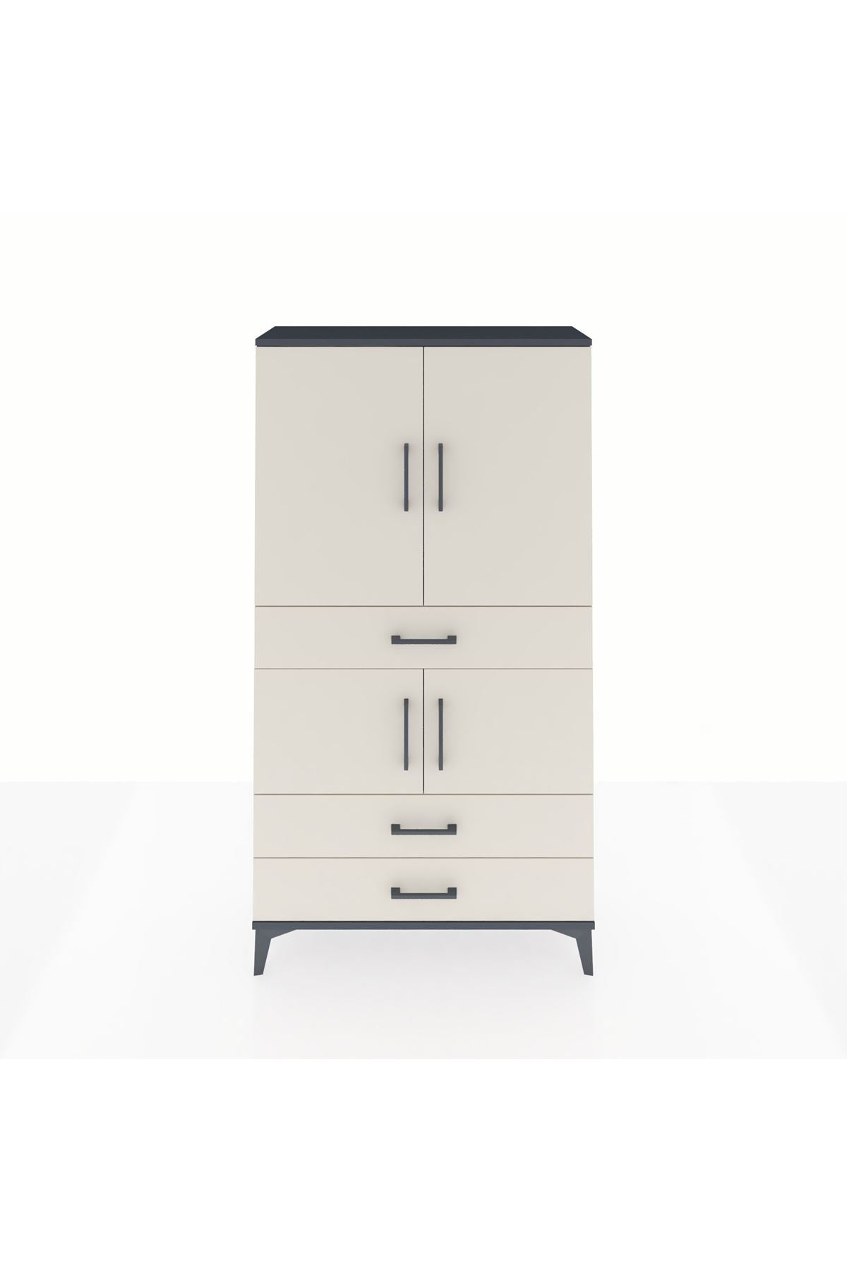 Arges Dolap 3 Raflı 3 Çekmeceli 4 Kapaklı 88x30x163 Antrasit-Aytaşı