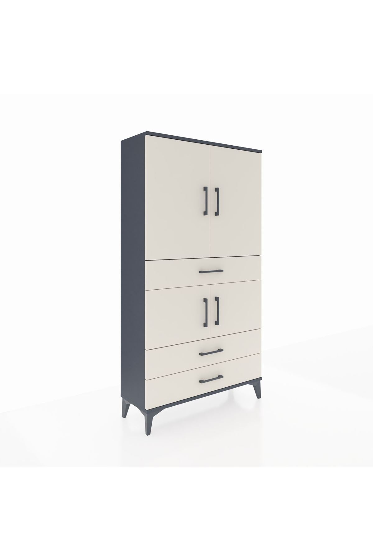 Arges Dolap 3 Raflı 3 Çekmeceli 4 Kapaklı 88x30x163 Antrasit-Aytaşı