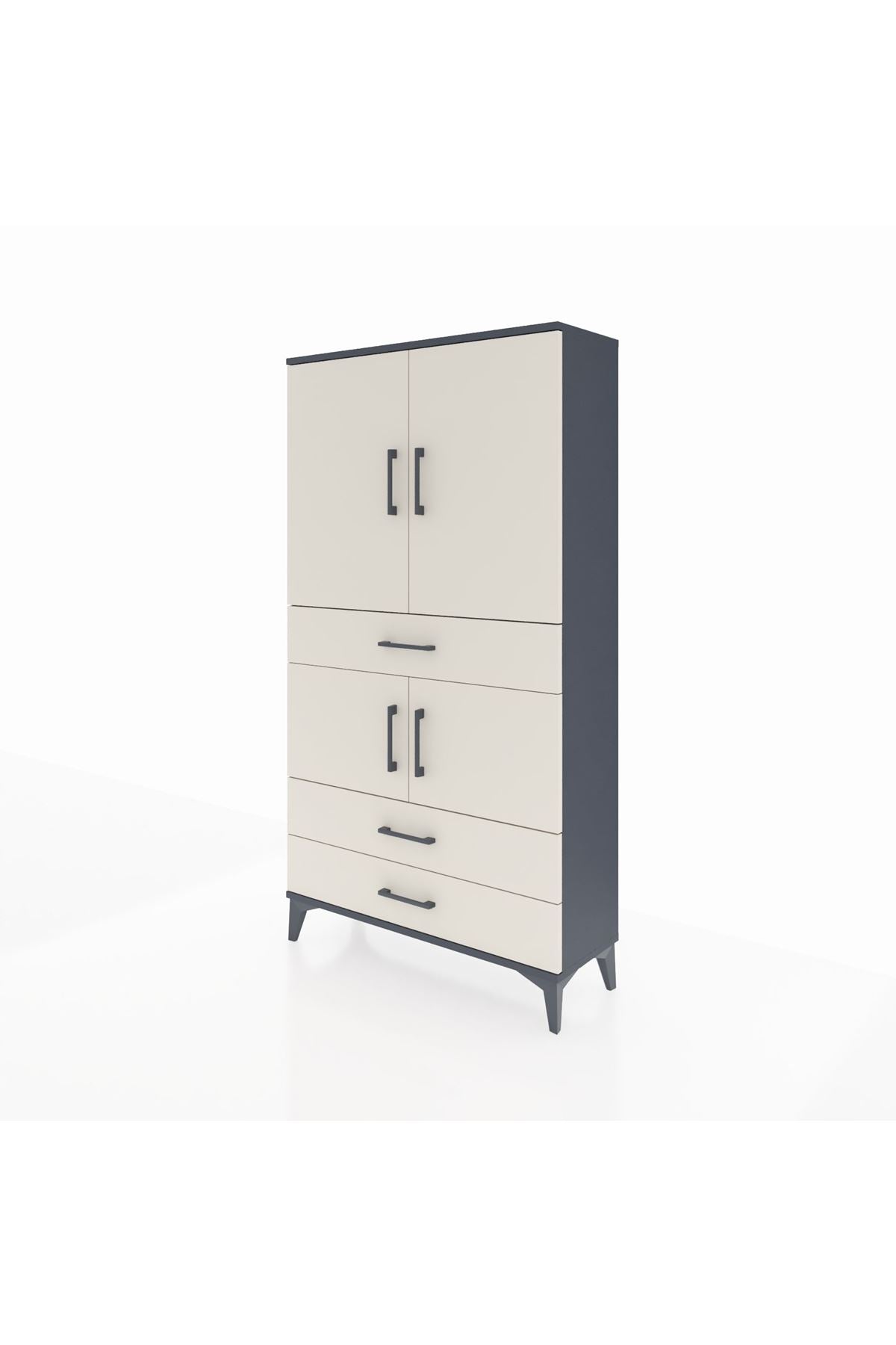 Arges Dolap 3 Raflı 3 Çekmeceli 4 Kapaklı 88x30x163 Antrasit-Aytaşı