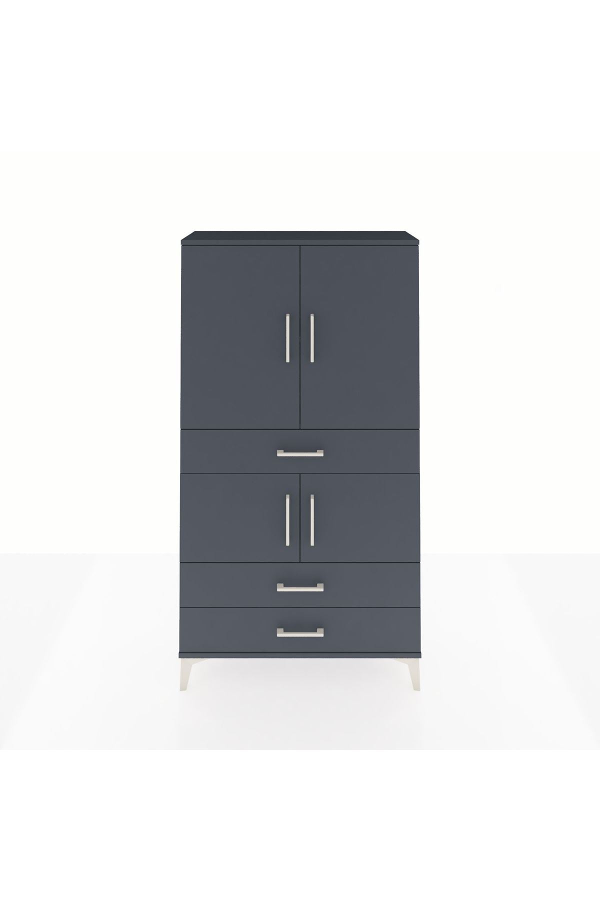 Arges Dolap 3 Raflı 3 Çekmeceli 4 Kapaklı 88x30x163 Antrasit-Antrasit