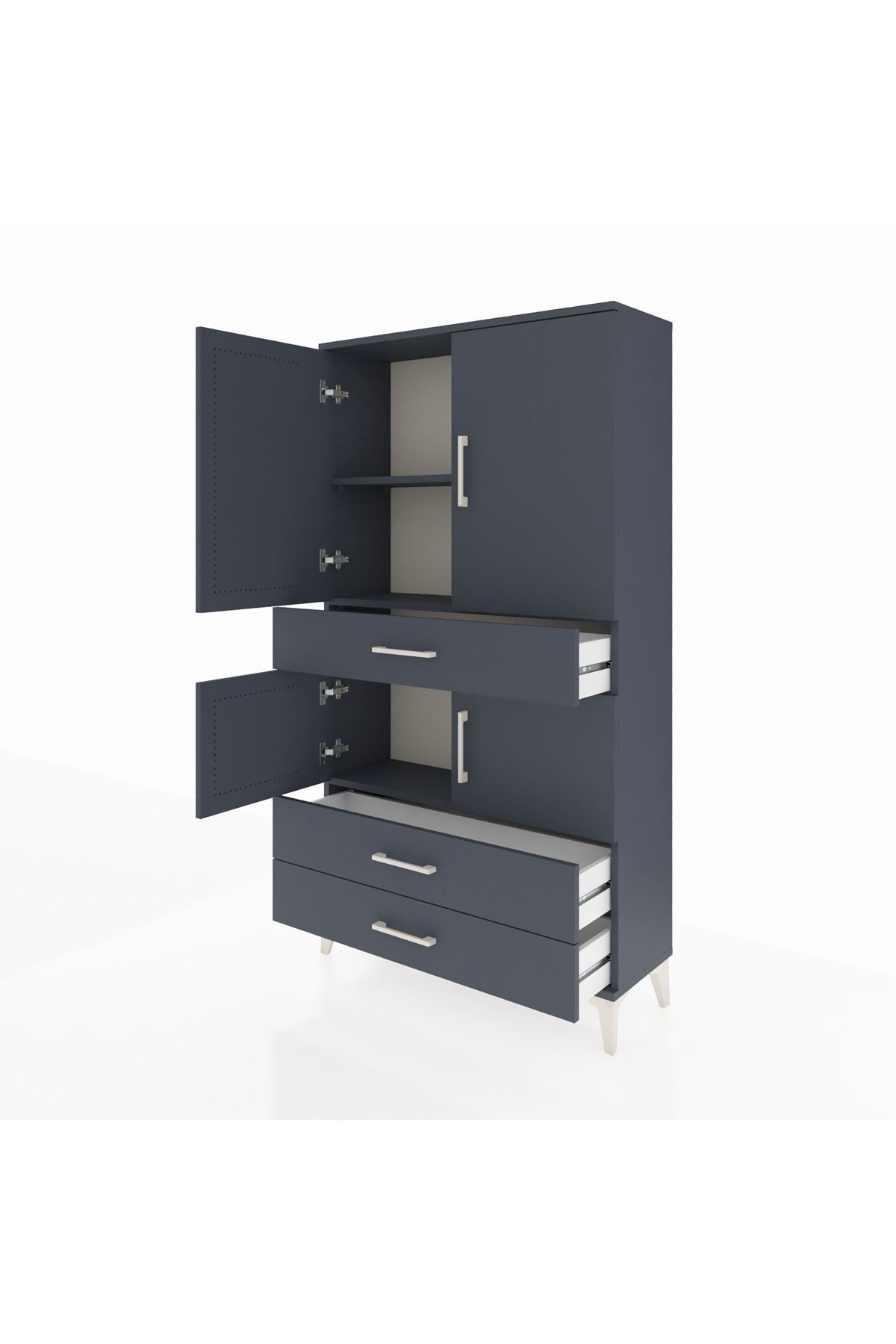 Arges Dolap 3 Raflı 3 Çekmeceli 4 Kapaklı 88x30x163 Antrasit-Antrasit