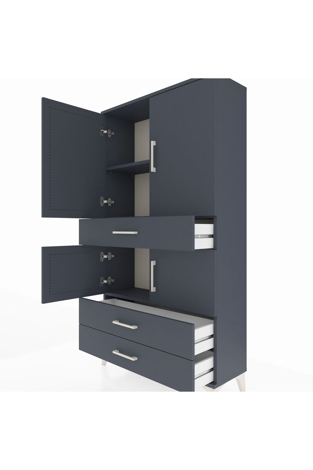 Arges Dolap 3 Raflı 3 Çekmeceli 4 Kapaklı 88x30x163 Antrasit-Antrasit