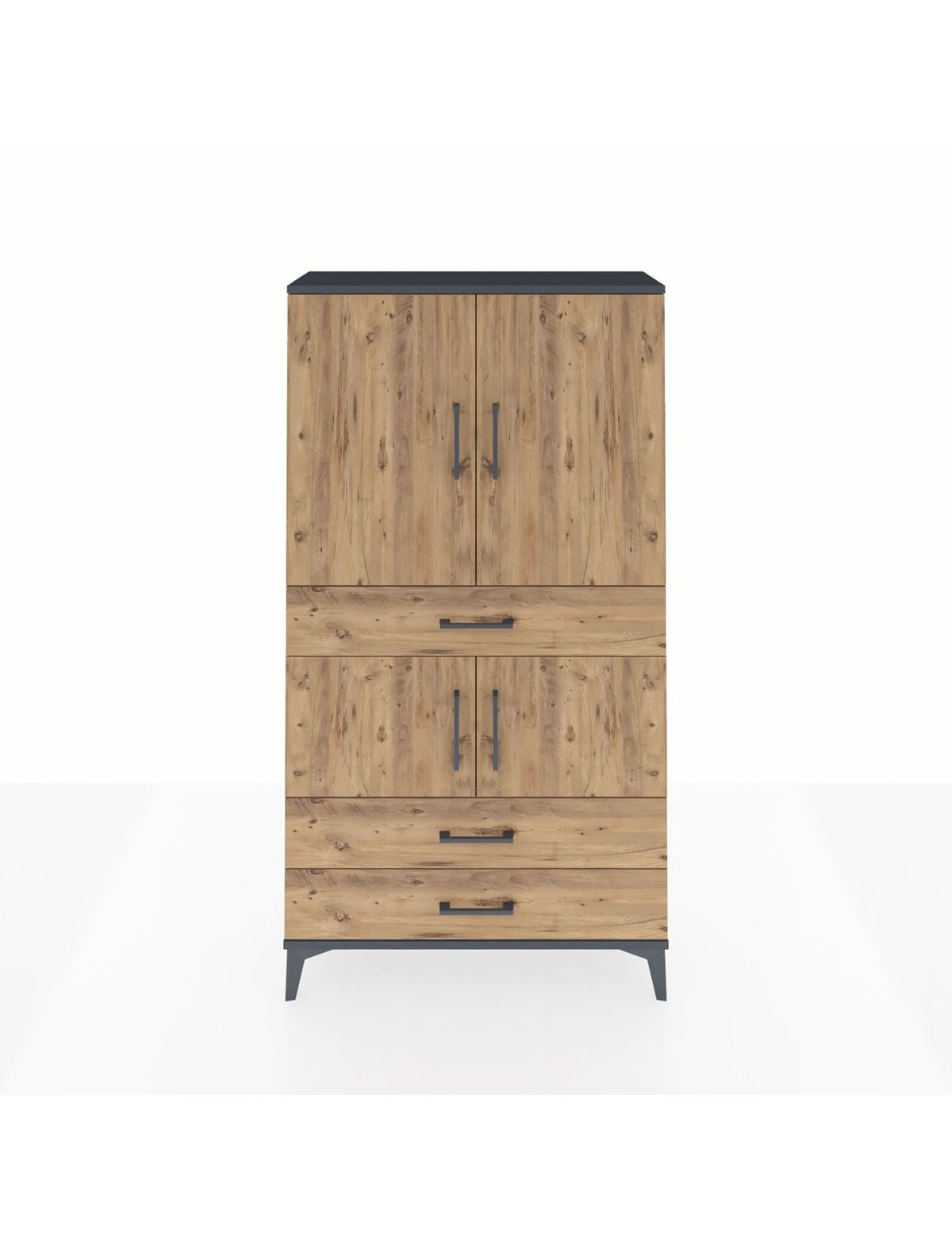 Arges Dolap 3 Raflı 3 Çekmeceli 4 Kapaklı 88x30x163 Antrasit-Çam