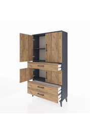 Arges Dolap 3 Raflı 3 Çekmeceli 4 Kapaklı 88x30x163 Antrasit-Çam