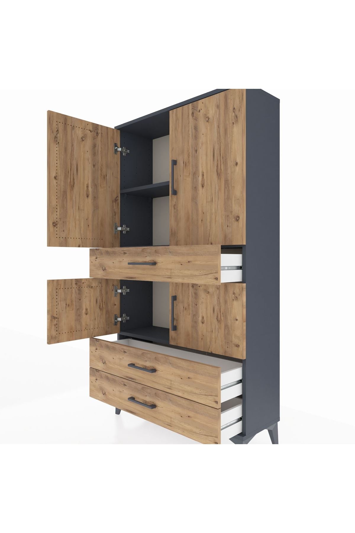 Arges Dolap 3 Raflı 3 Çekmeceli 4 Kapaklı 88x30x163 Antrasit-Çam