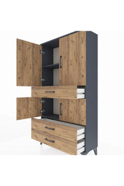 Arges Dolap 3 Raflı 3 Çekmeceli 4 Kapaklı 88x30x163 Antrasit-Çam