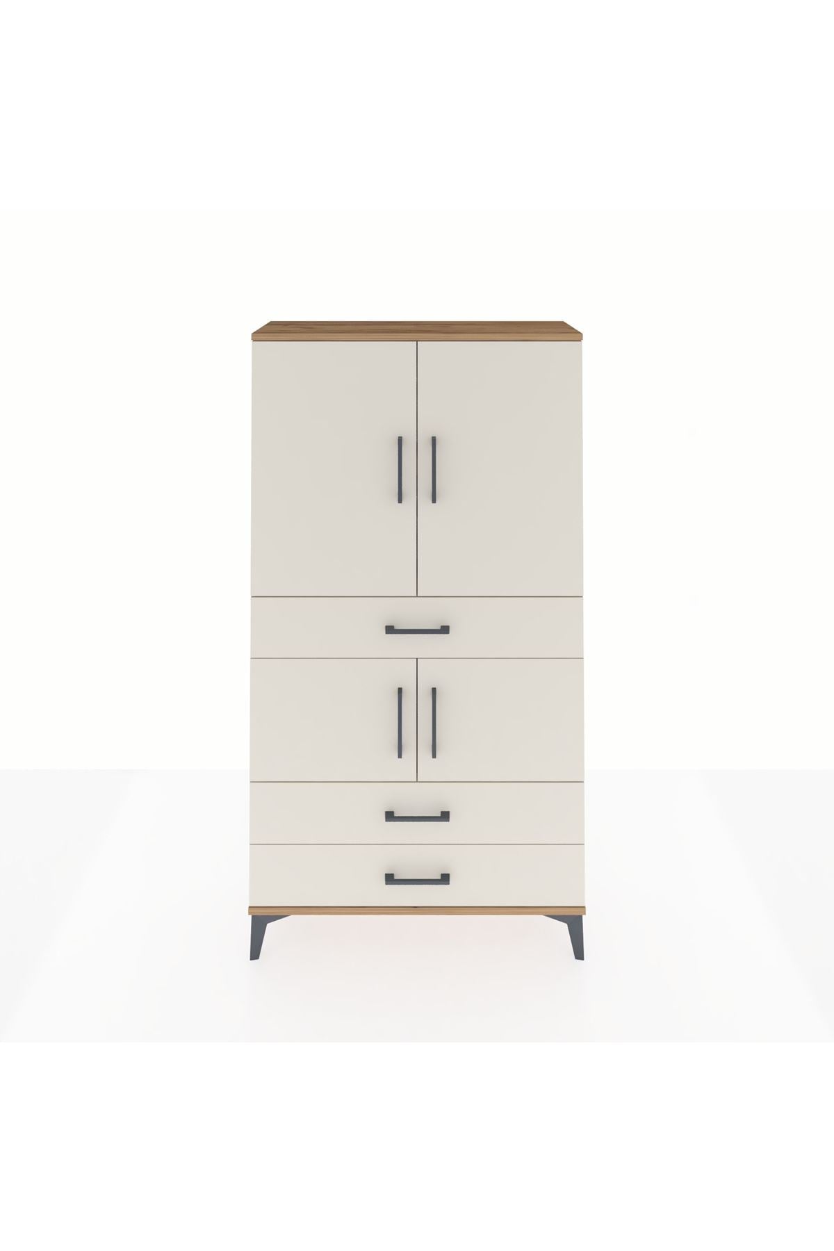 Arges Dolap 3 Raflı 3 Çekmeceli 4 Kapaklı 88x30x163 Çam-Aytaşı