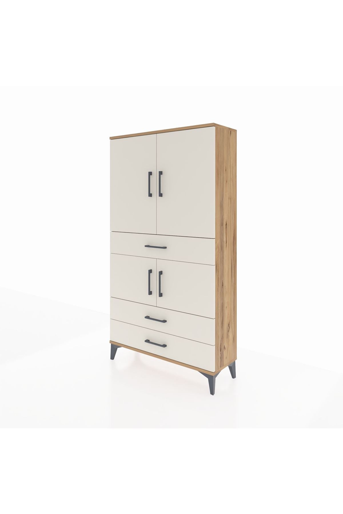 Arges Dolap 3 Raflı 3 Çekmeceli 4 Kapaklı 88x30x163 Çam-Aytaşı