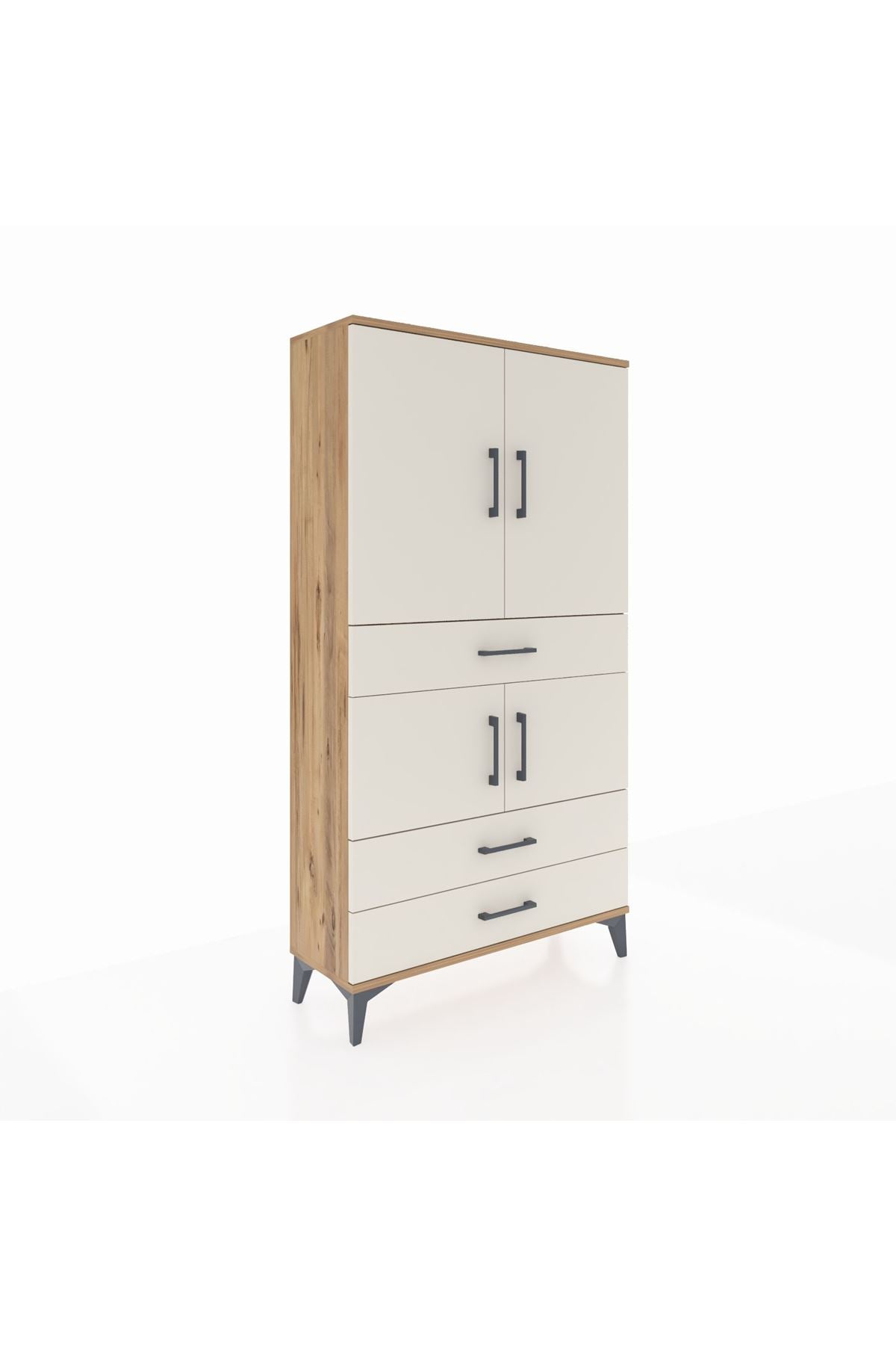 Arges Dolap 3 Raflı 3 Çekmeceli 4 Kapaklı 88x30x163 Çam-Aytaşı