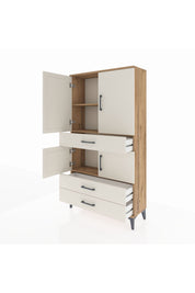 Arges Dolap 3 Raflı 3 Çekmeceli 4 Kapaklı 88x30x163 Çam-Aytaşı