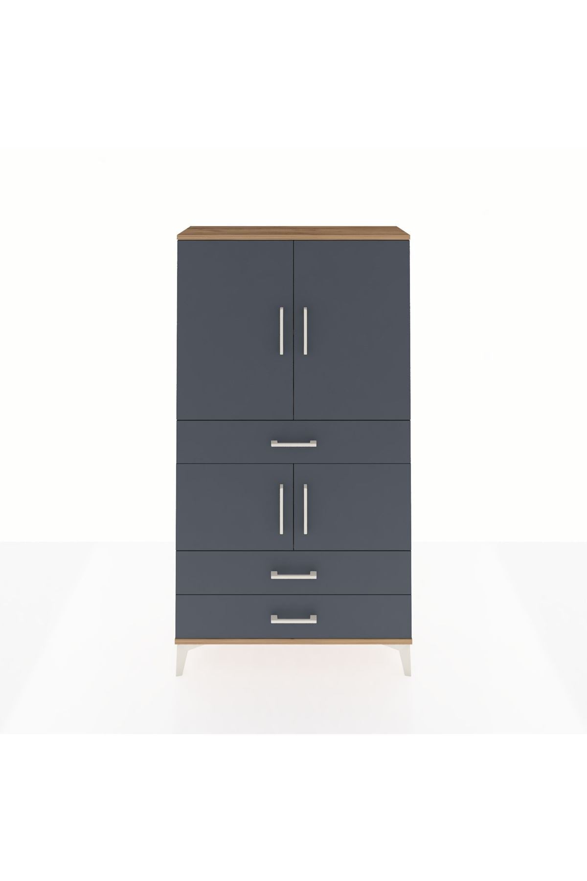 Arges Dolap 3 Raflı 3 Çekmeceli 4 Kapaklı 88x30x163 Çam-Antrasit