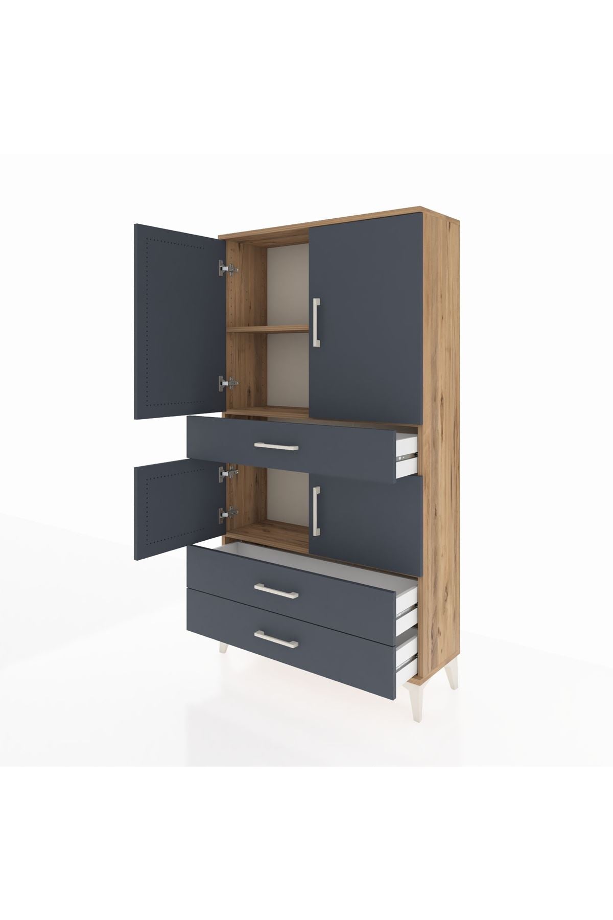 Arges Dolap 3 Raflı 3 Çekmeceli 4 Kapaklı 88x30x163 Çam-Antrasit