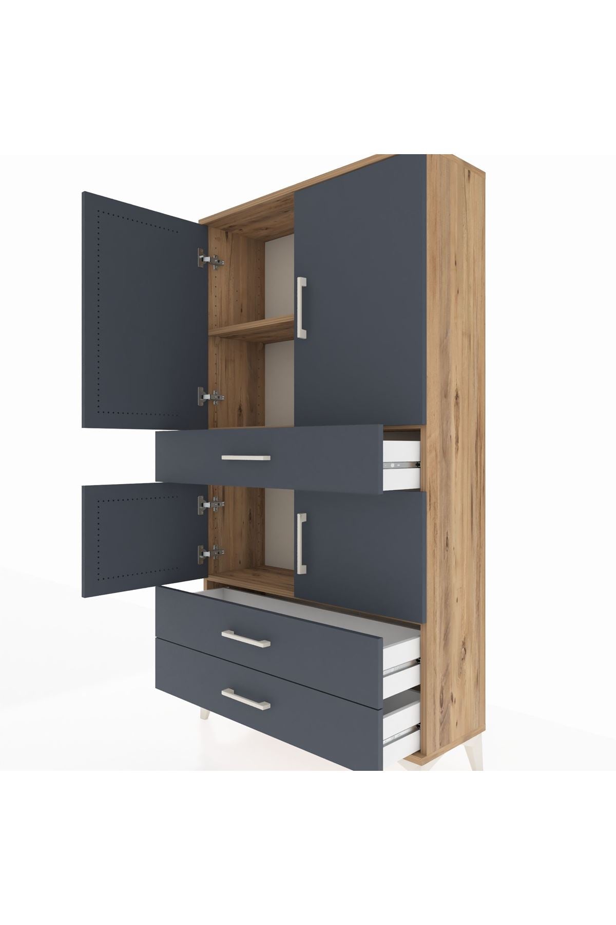 Arges Dolap 3 Raflı 3 Çekmeceli 4 Kapaklı 88x30x163 Çam-Antrasit