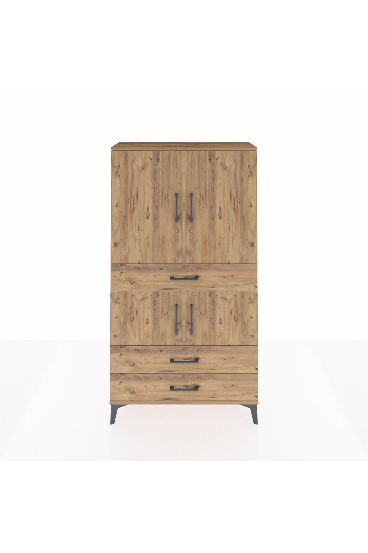 Arges Dolap 3 Raflı 3 Çekmeceli 4 Kapaklı 88x30x163 Çam-Çam