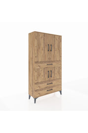 Arges Dolap 3 Raflı 3 Çekmeceli 4 Kapaklı 88x30x163 Çam-Çam