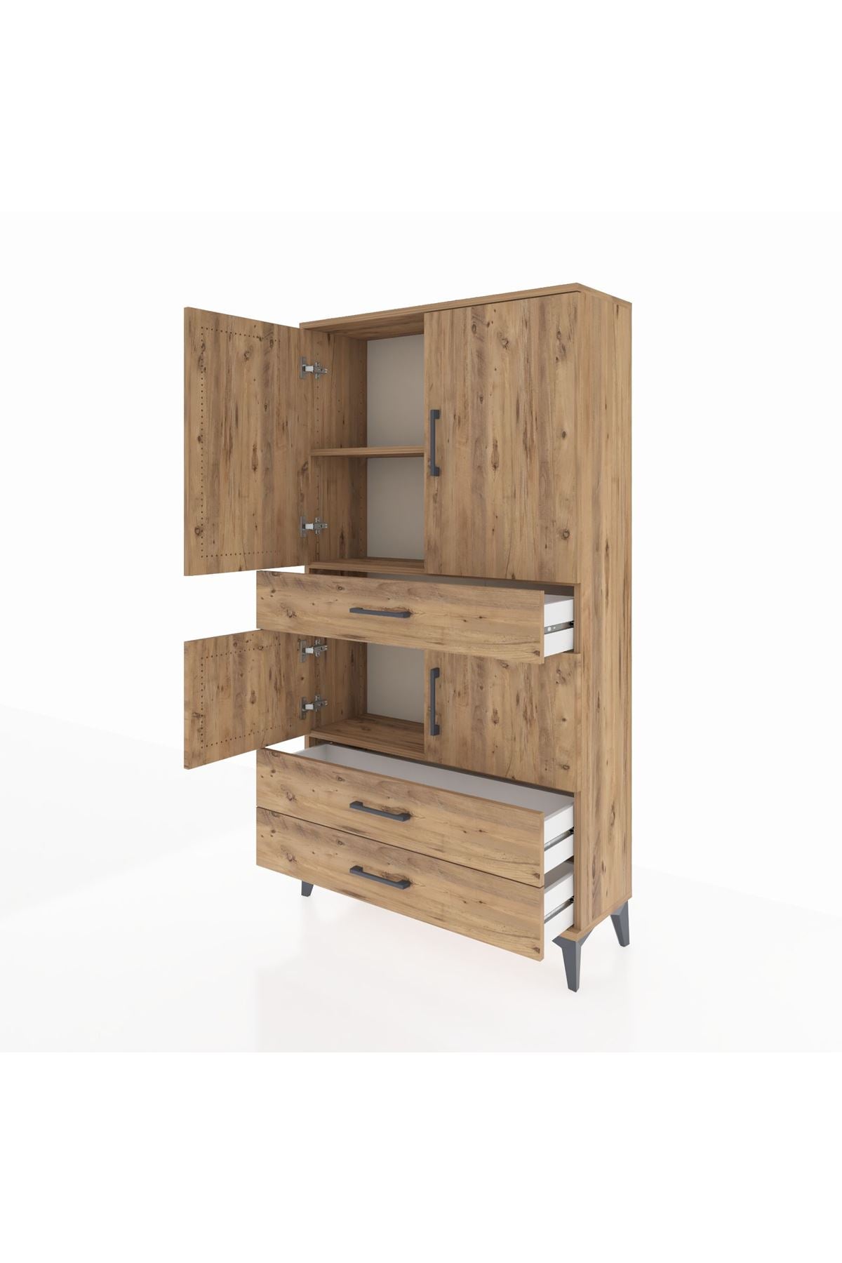 Arges Dolap 3 Raflı 3 Çekmeceli 4 Kapaklı 88x30x163 Çam-Çam