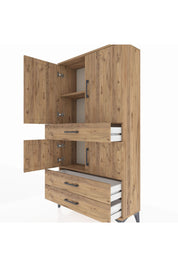 Arges Dolap 3 Raflı 3 Çekmeceli 4 Kapaklı 88x30x163 Çam-Çam