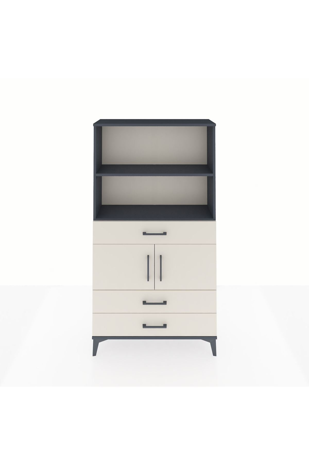 Arges Dolap 3 Raflı 3 Çekmeceli 2 Kapaklı 88x30x163 Antrasit-Aytaşı