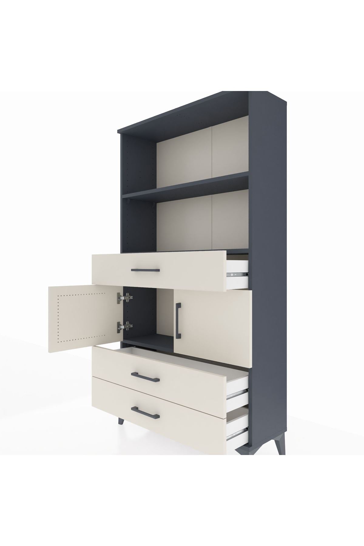 Arges Dolap 3 Raflı 3 Çekmeceli 2 Kapaklı 88x30x163 Antrasit-Aytaşı