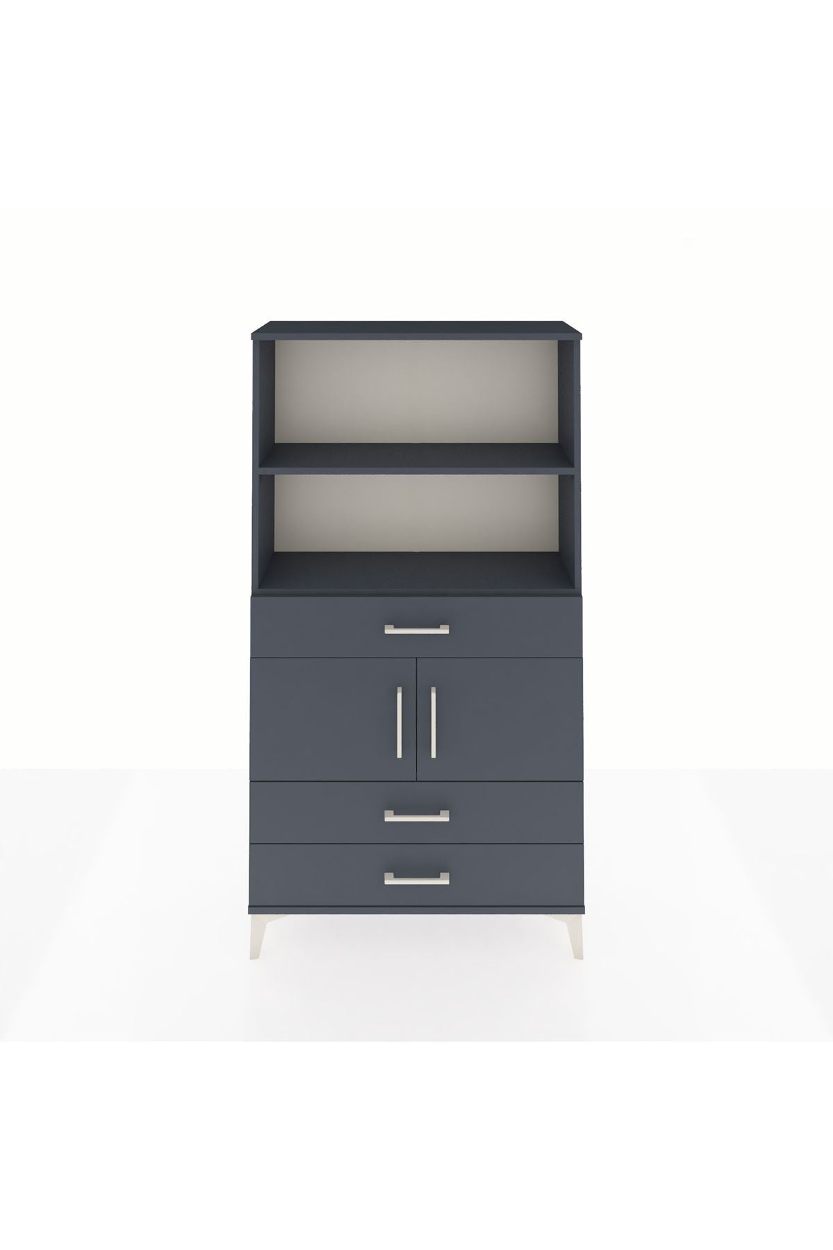 Arges Dolap 3 Raflı 3 Çekmeceli 2 Kapaklı 88x30x163 Antrasit-Antrasit