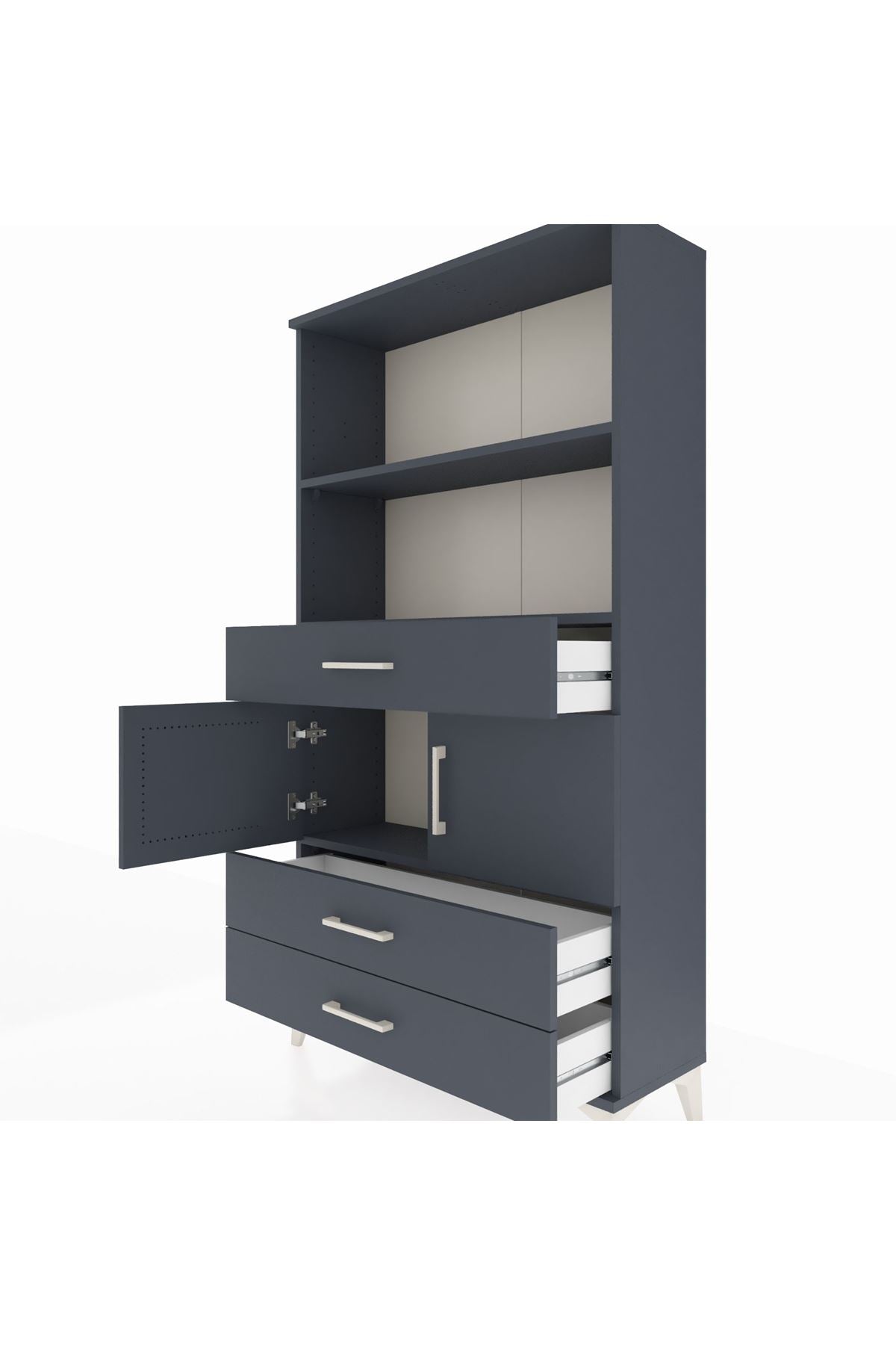 Arges Dolap 3 Raflı 3 Çekmeceli 2 Kapaklı 88x30x163 Antrasit-Antrasit