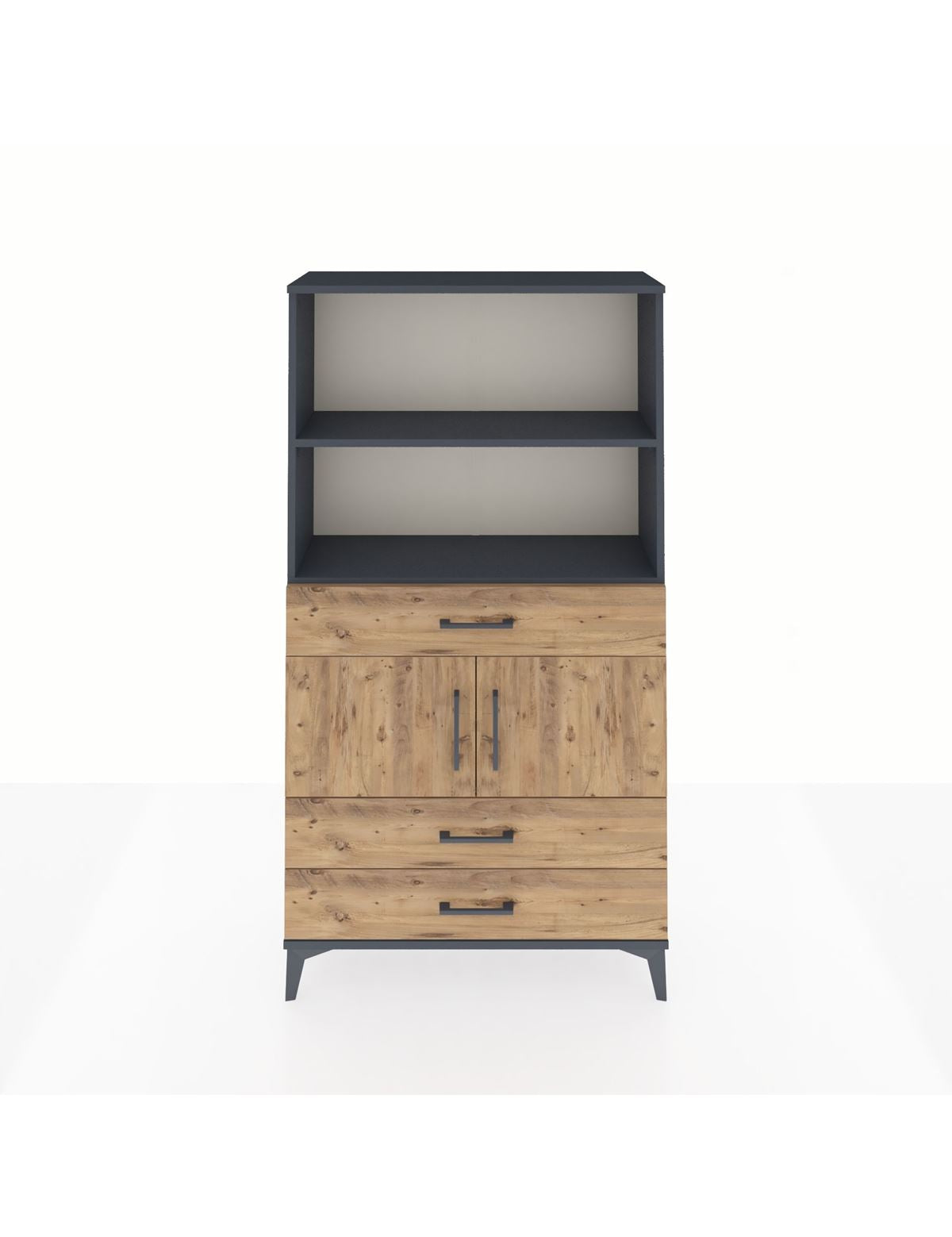 Arges Dolap 3 Raflı 3 Çekmeceli 2 Kapaklı 88x30x163 Antrasit-Çam