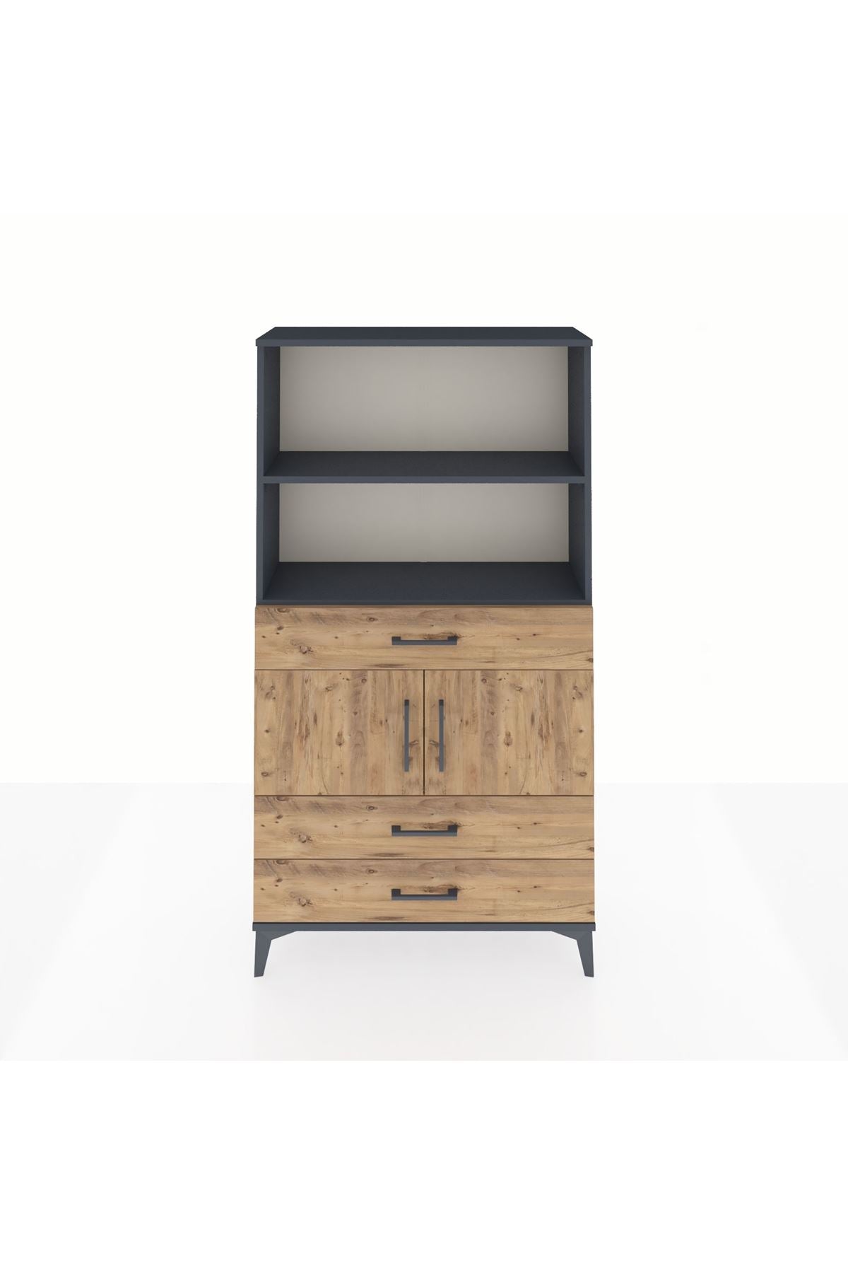 Arges Dolap 3 Raflı 3 Çekmeceli 2 Kapaklı 88x30x163 Antrasit-Çam