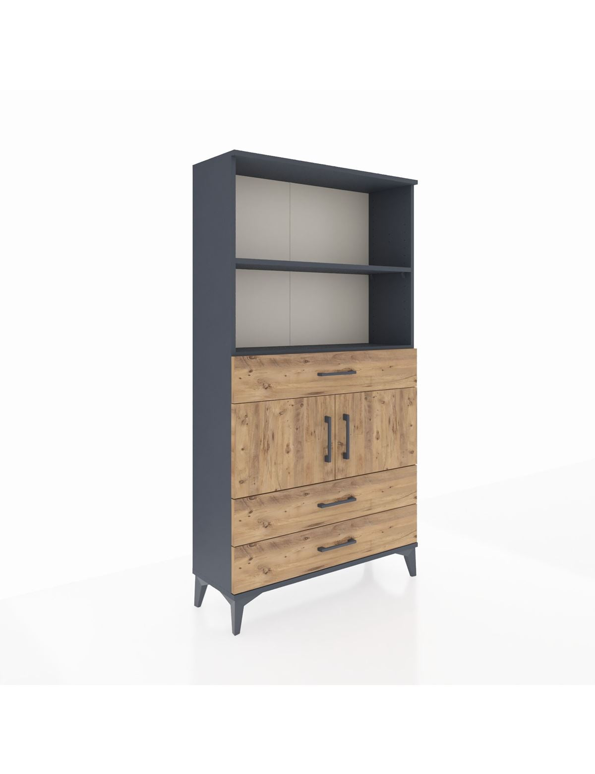 Arges Dolap 3 Raflı 3 Çekmeceli 2 Kapaklı 88x30x163 Antrasit-Çam