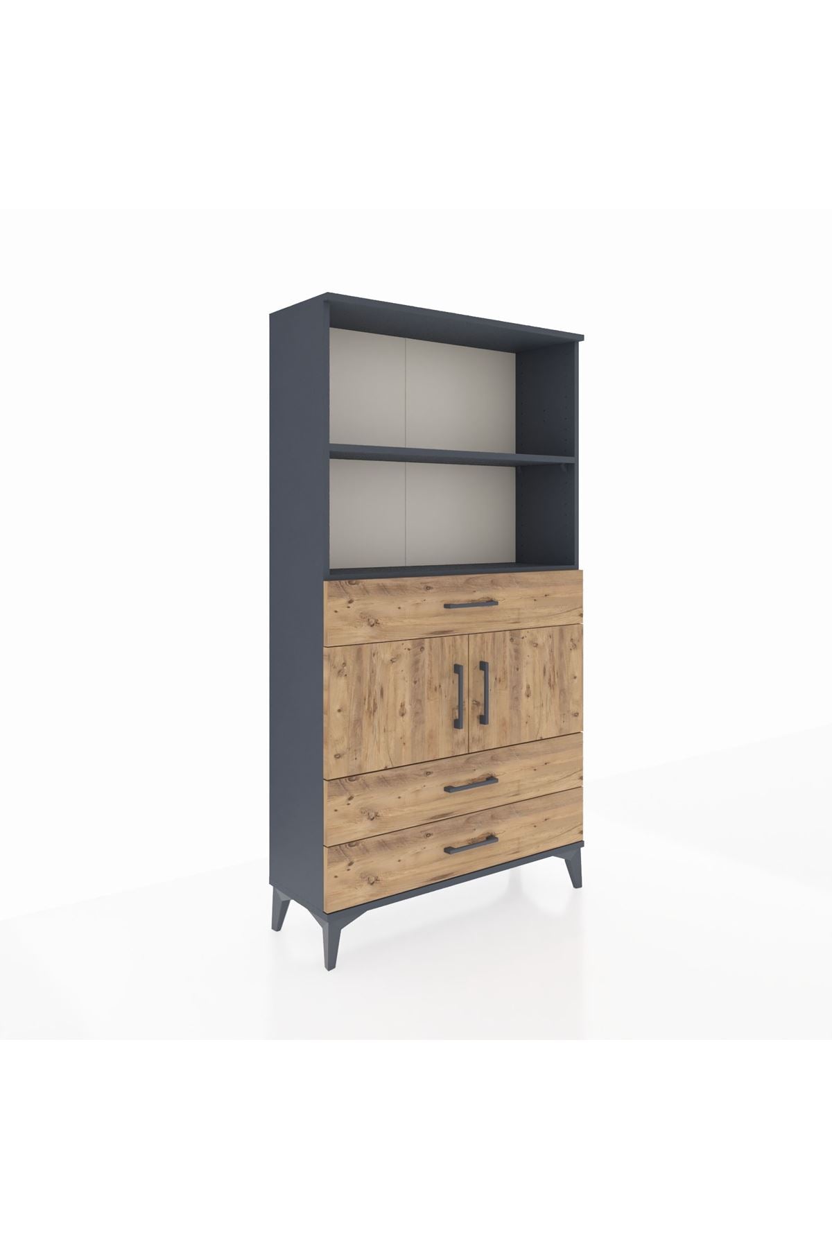 Arges Dolap 3 Raflı 3 Çekmeceli 2 Kapaklı 88x30x163 Antrasit-Çam