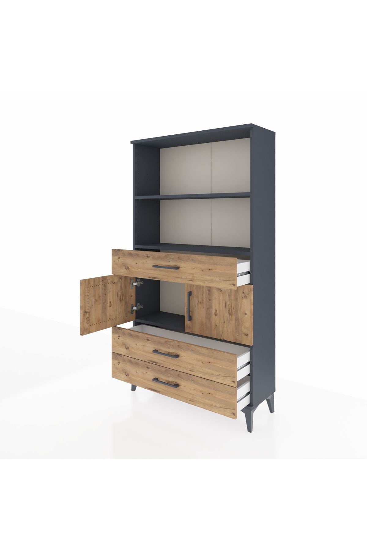 Arges Dolap 3 Raflı 3 Çekmeceli 2 Kapaklı 88x30x163 Antrasit-Çam