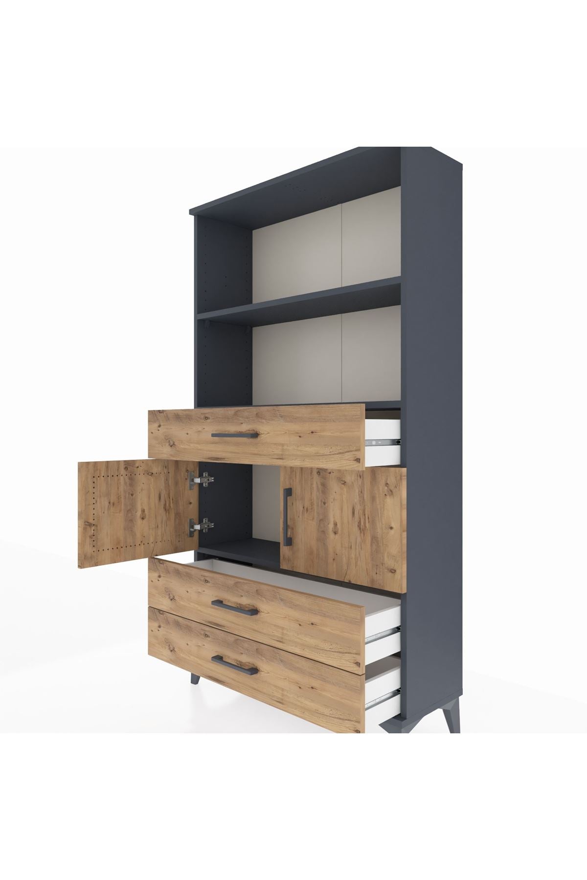 Arges Dolap 3 Raflı 3 Çekmeceli 2 Kapaklı 88x30x163 Antrasit-Çam